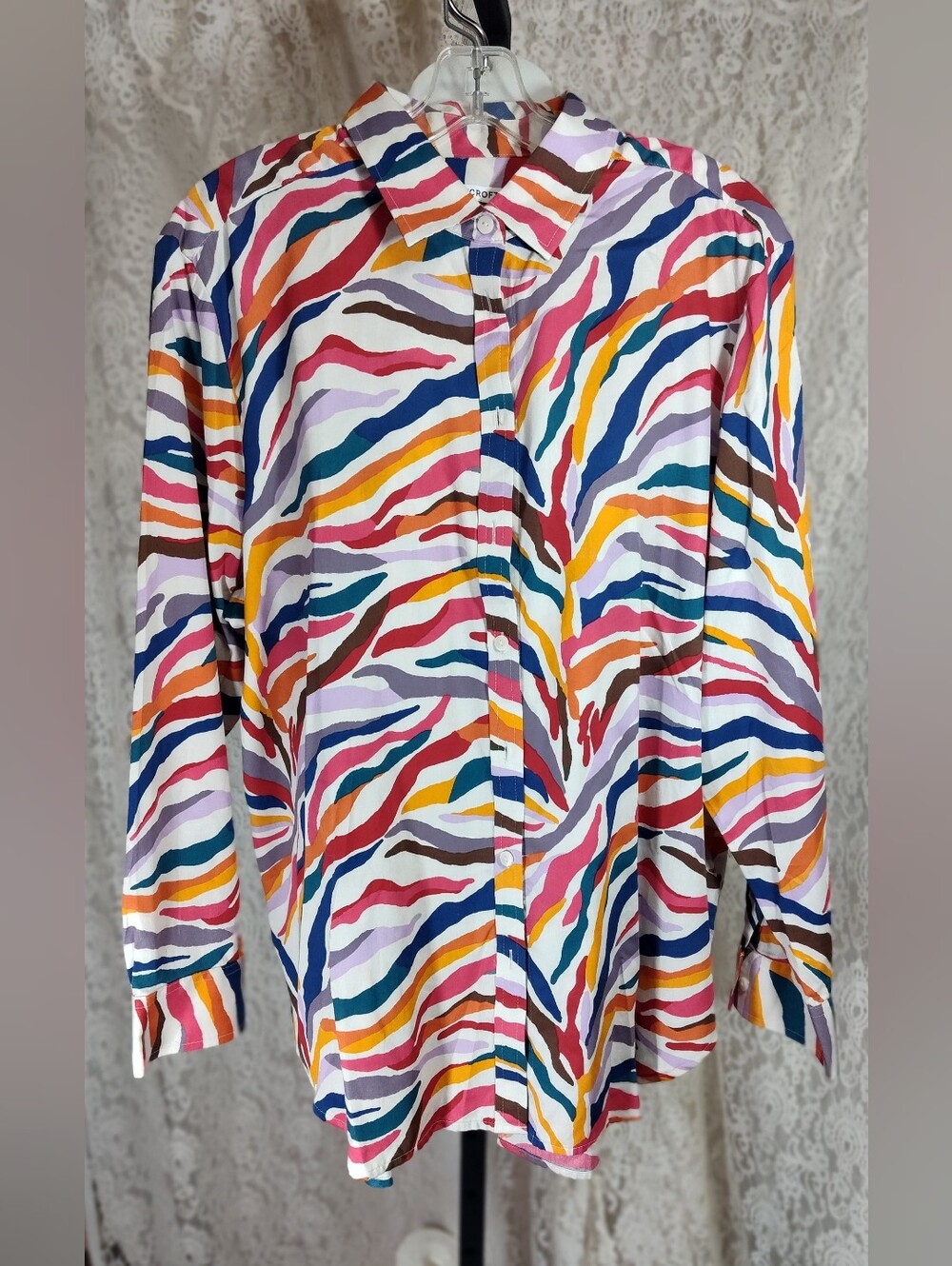 Foxcroft Multicolor Long Sleeve Striped Wave Button-Down Shirt